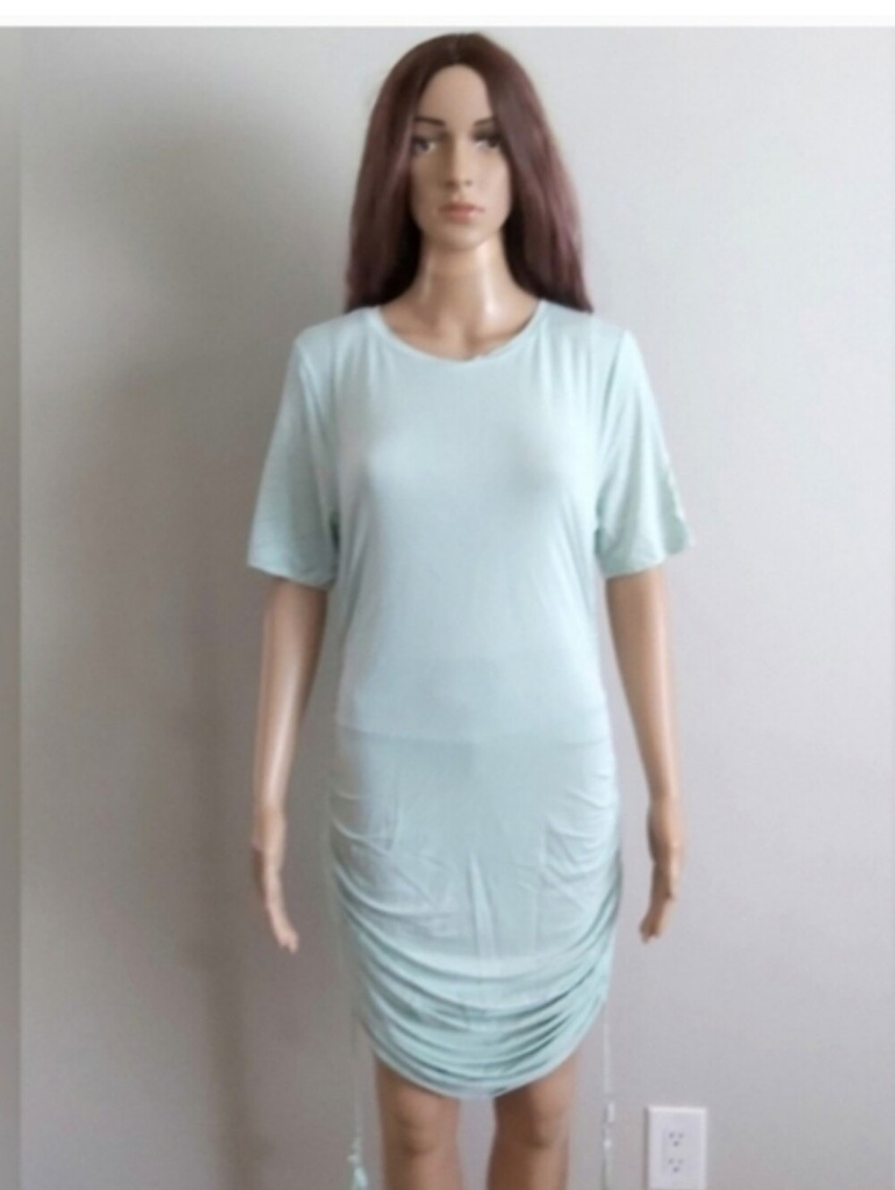 Aritzia BABATON Light Mint Green Short Sleeve Ruched Hem Women's Dress Antares